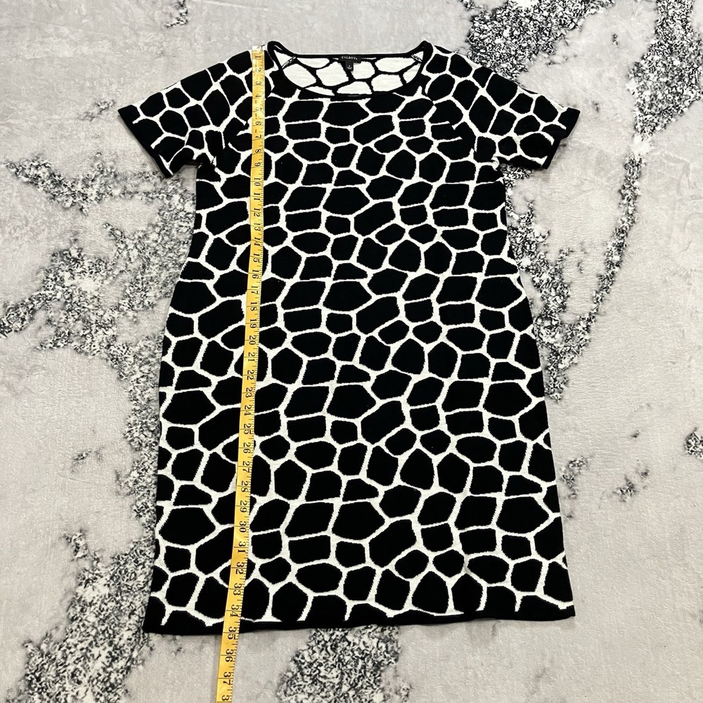 Talbots Black White Animal Print Knit Dress Womens Size Large Short‎ Sleeve - Picture 4 of 8